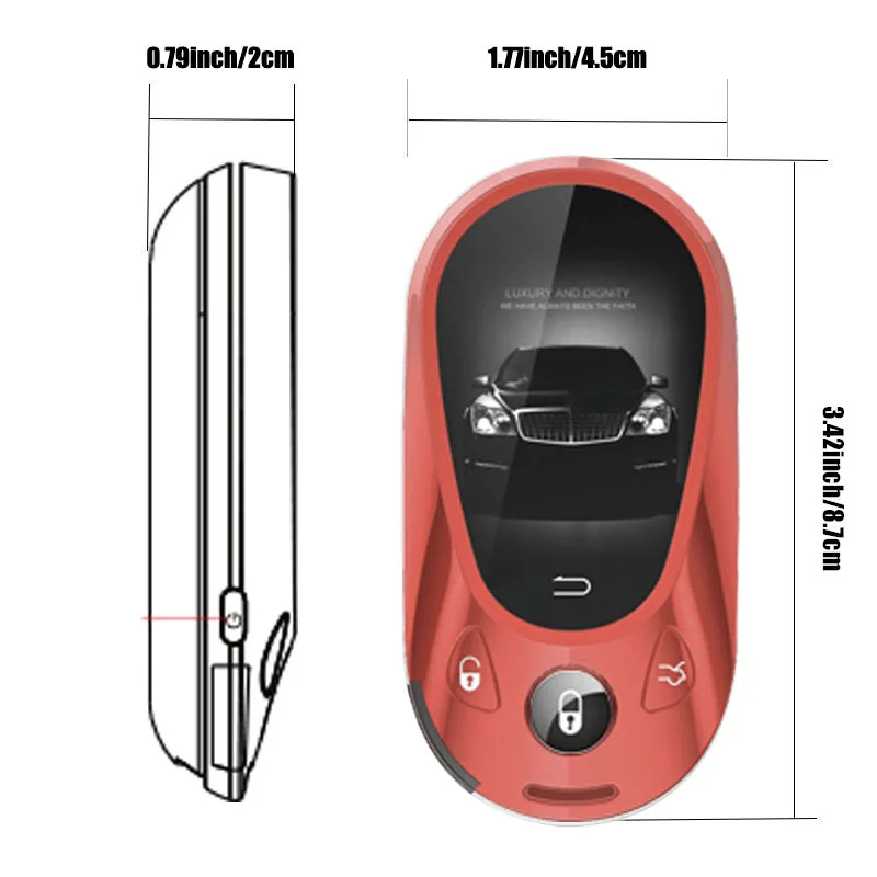A car key case made of alloy material, equipped with a 2.0-inch LCD display and featuring PKE function. Model: M-ONE LCD Key