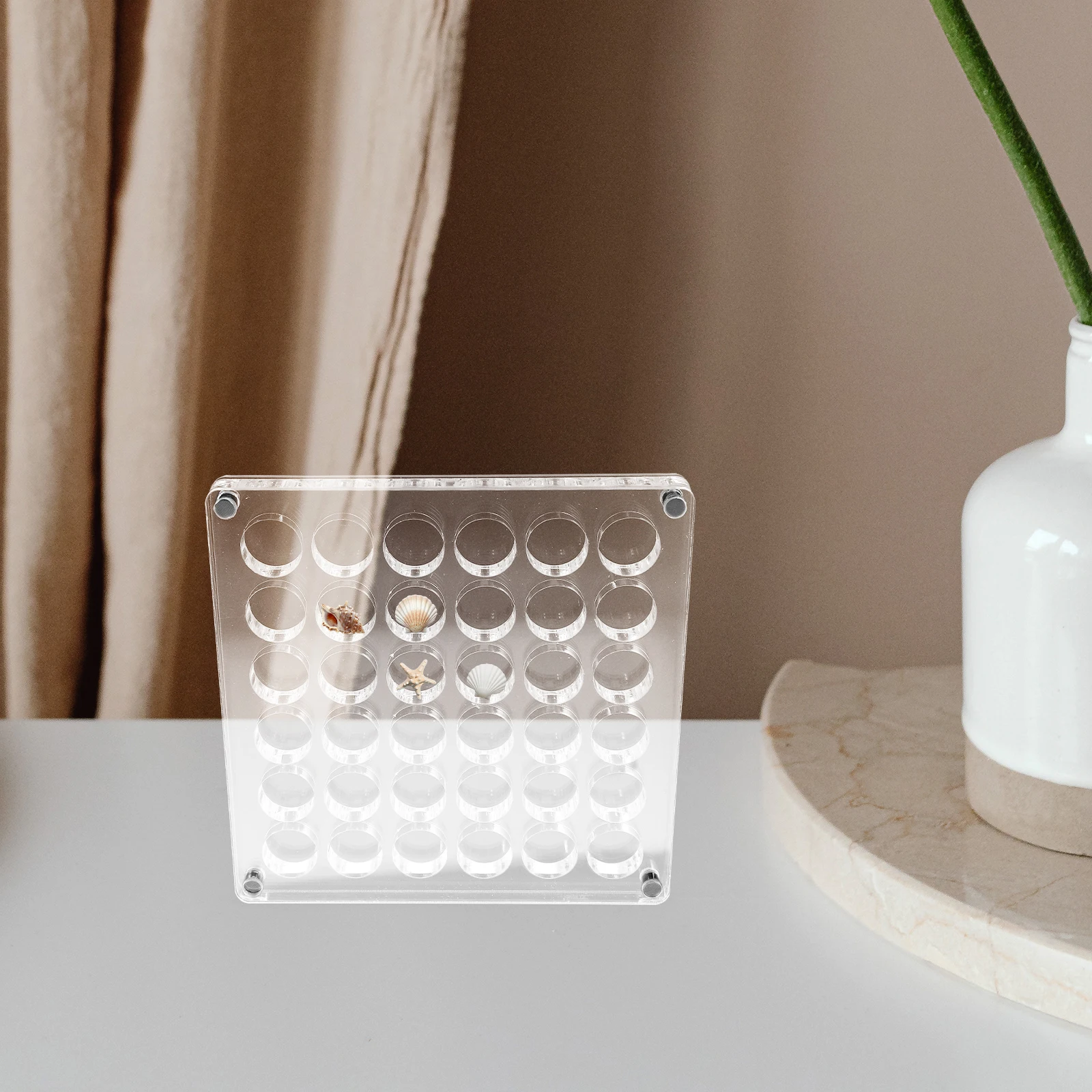 Seashell Storage Box 36 Compartments Acrylic Display Frame for Shells Jewelry Trinkets Easy Carry Protective Case Bead Sorting