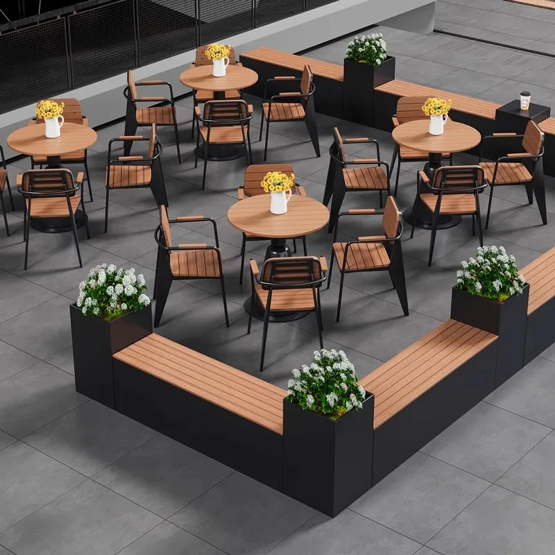 !@Modern Waterproof Sun-Shield Small Table Chair Combination for Outdoor Coffee Tea Leisure Areas Durable for Hotels Milk Tea