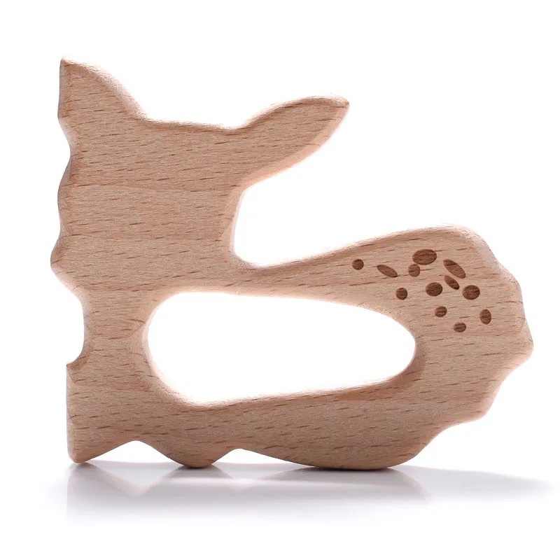 5Pcs/Lot Baby Pacifier Chain Chew Accessories Animal Shape Natural Beech Teething Wooden Teether Pendant Accessories