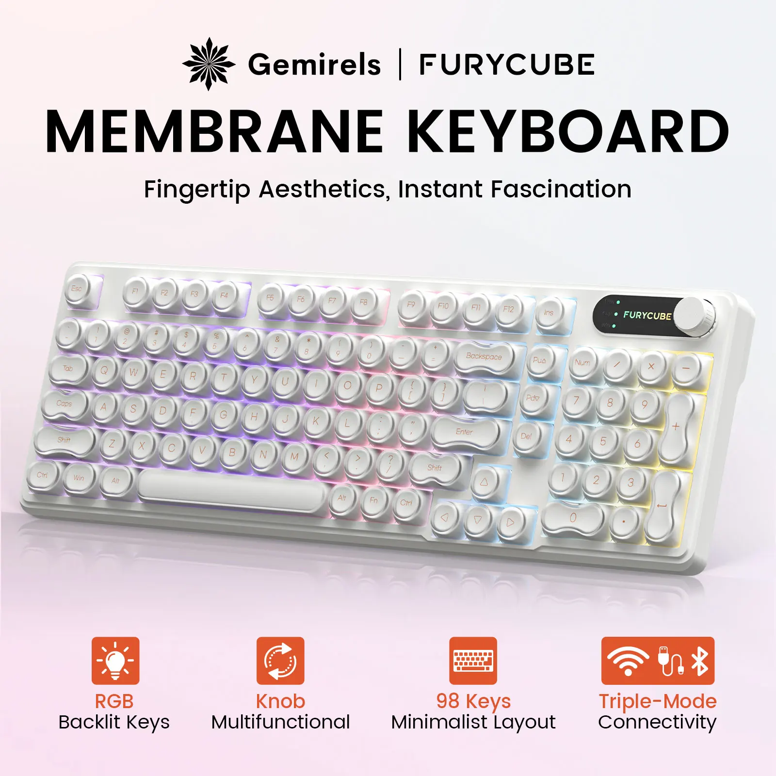 Gemirels Wireless Bluetooth Mechanical Silent Keyboard Foundation Liquid Design Triple Mode Connection Customizable Tactile Feel Large Battery 5000mah