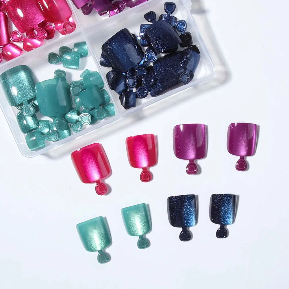 96 قطعة/صندوق (4 مختلط) أظافر صغيرة لأصابع القدم عيون القط اضغط على الأظافر أظافر صناعية قصيرة مثالية من الأكريليك، تتضمن: قطعة واحدة من غراء الجيلي و #3