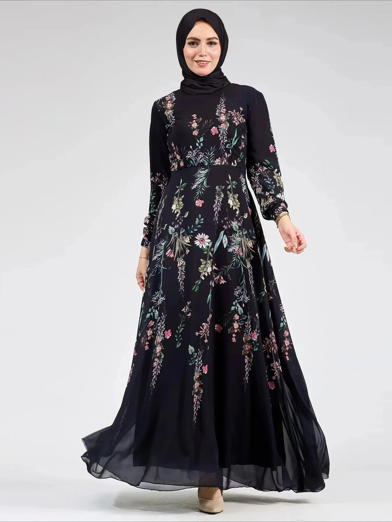 عباية عيد للنساء فستان مطبوع شيفون إسلامي جلابية فيستدوس لارجوس حفلة قفطان رمضان فساتين طويلة دبي قفطان عربي رداء #2