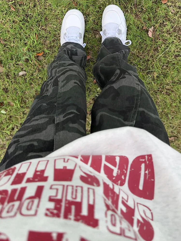 

Camouflage Workwear Pants Men's High Waist Bell Bot Denim Autumn Winter American Sle Cleanfit Logging Pants Straight Leg...