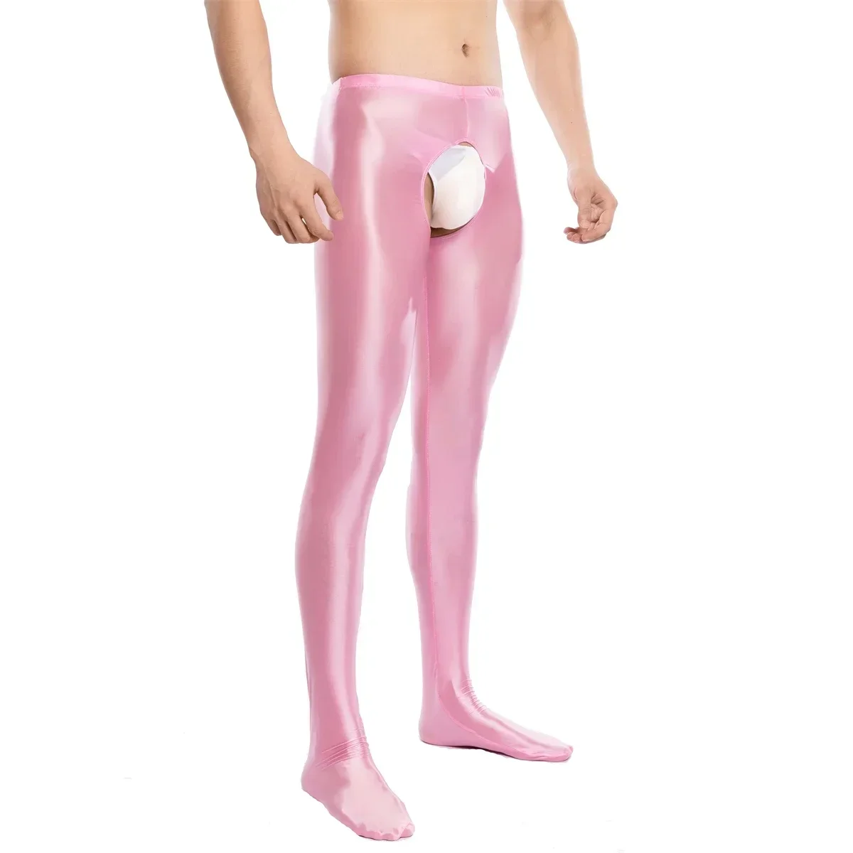 

Men's Fitness Yoga Skinny Pants Oil Shiny Sexy High Stretchy Crotchless Slim Fit Pantyhose Exotic Male Tights Nightwear Leggings
