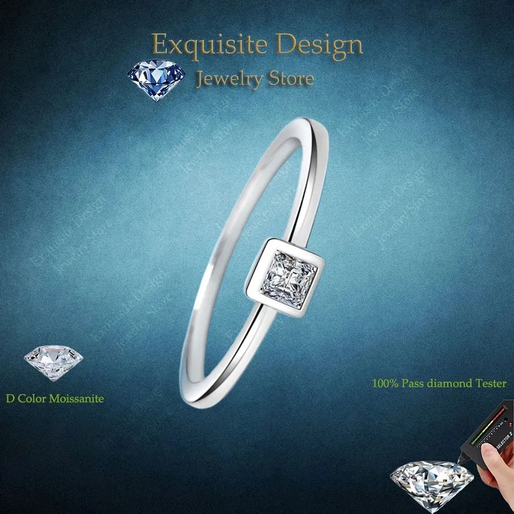 

Exquisite Design Small Ice Cube Simple Ins Ring Daughter Square Moissanite Diamond 0.3CT Girl Birthday Gift PT950 Platinum Rings