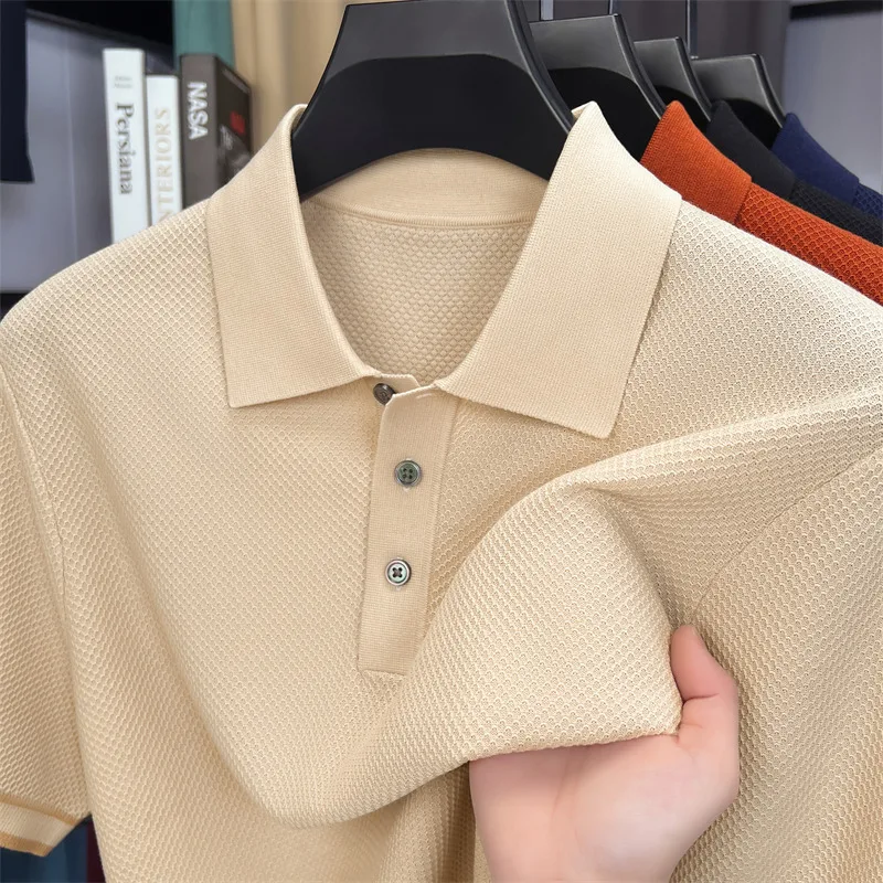 High End Lyocell Breathable Knitwear 2026 Summer Classic Silk Cotton Knit Polo Shirt Short Sleeve Tops Pullover Knitting Shirt