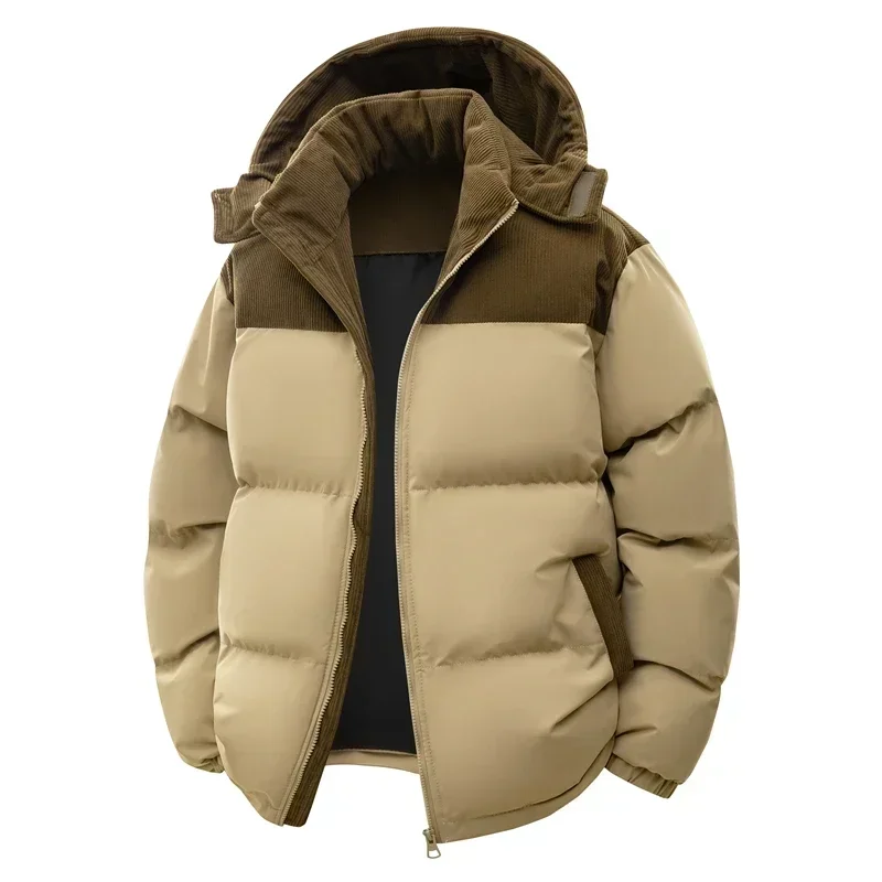 Men's Women's Winter Jacket Hooded Casual Warm Cotton Jacket Thickened Fleece Lined Zipper Front Parka Winter Cold-Proof Coat