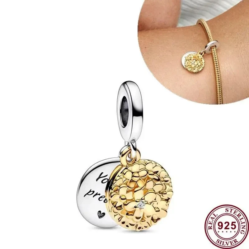 New Hot 925 Silver Shining Heart To Heart Connection Original Women's Padlock Logo Charm Used For Bracelet Pendant DIY Jewelry