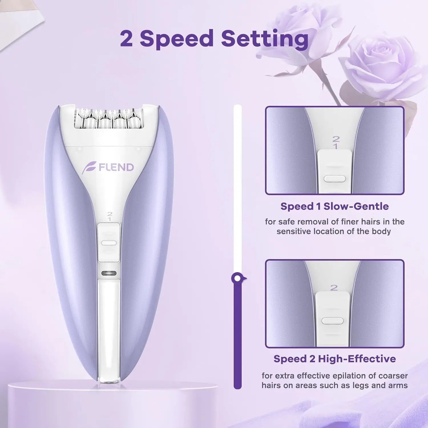 Silent Epilator for Women, 2-Speed Hair Remover with Smooth Glide Tech for Face, Legs, Bikini & Arms