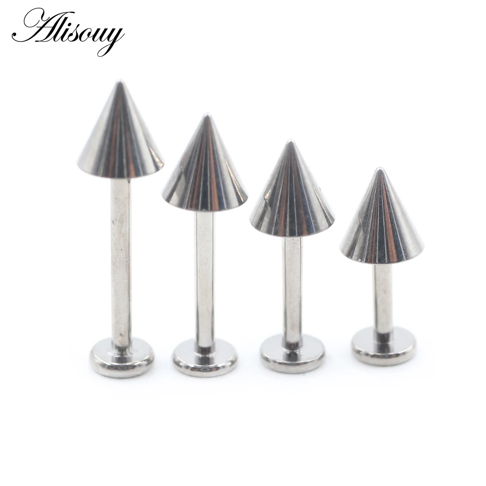 Alisouy 1PC Titanium Steel Spike Cone Tip Tragus Helix Bar Tongue Labret Lip Rings Cartilage Ear Earrings Piercings Body Jewelry