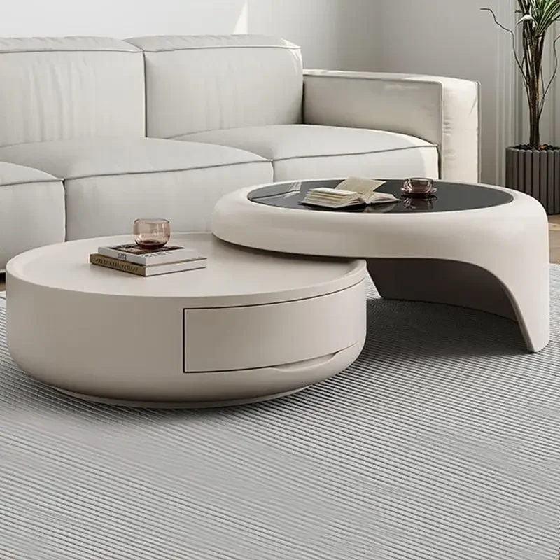 

Coffee table household living room glass small apartment light luxury modern simple Italian cream Internet celebrity round TV