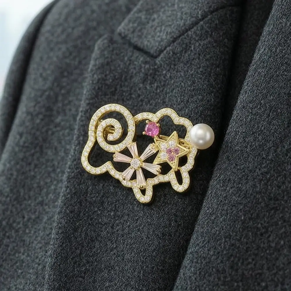 Lamb Brooch Pins Elegant Scarf Pin Hollow Rhinestone Lamb Brooch for Women Golden Plated Sheep Pin with Faux Pearl for Clothing