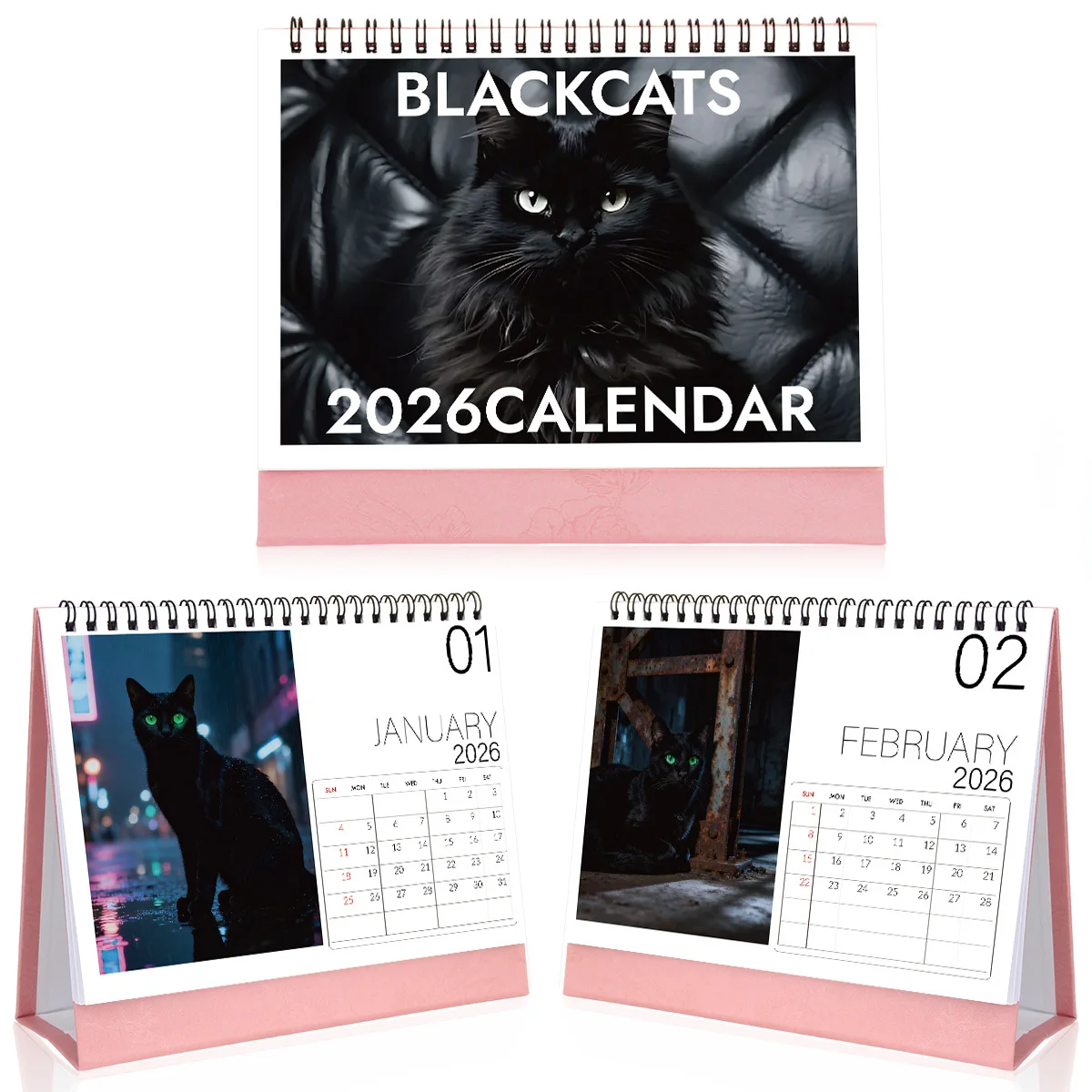 Calendario da tavolo elegante a tema gatto nero da 1 pezzo con scene atmosferiche, ideale per gli amanti dei gatti neri, ideale come regalo di Capodanno 2026