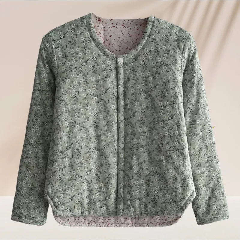 Chaqueta corta de manga larga de algodón cálido ajustada para otoño e invierno con Clip de algodón Floral Retro para mujer