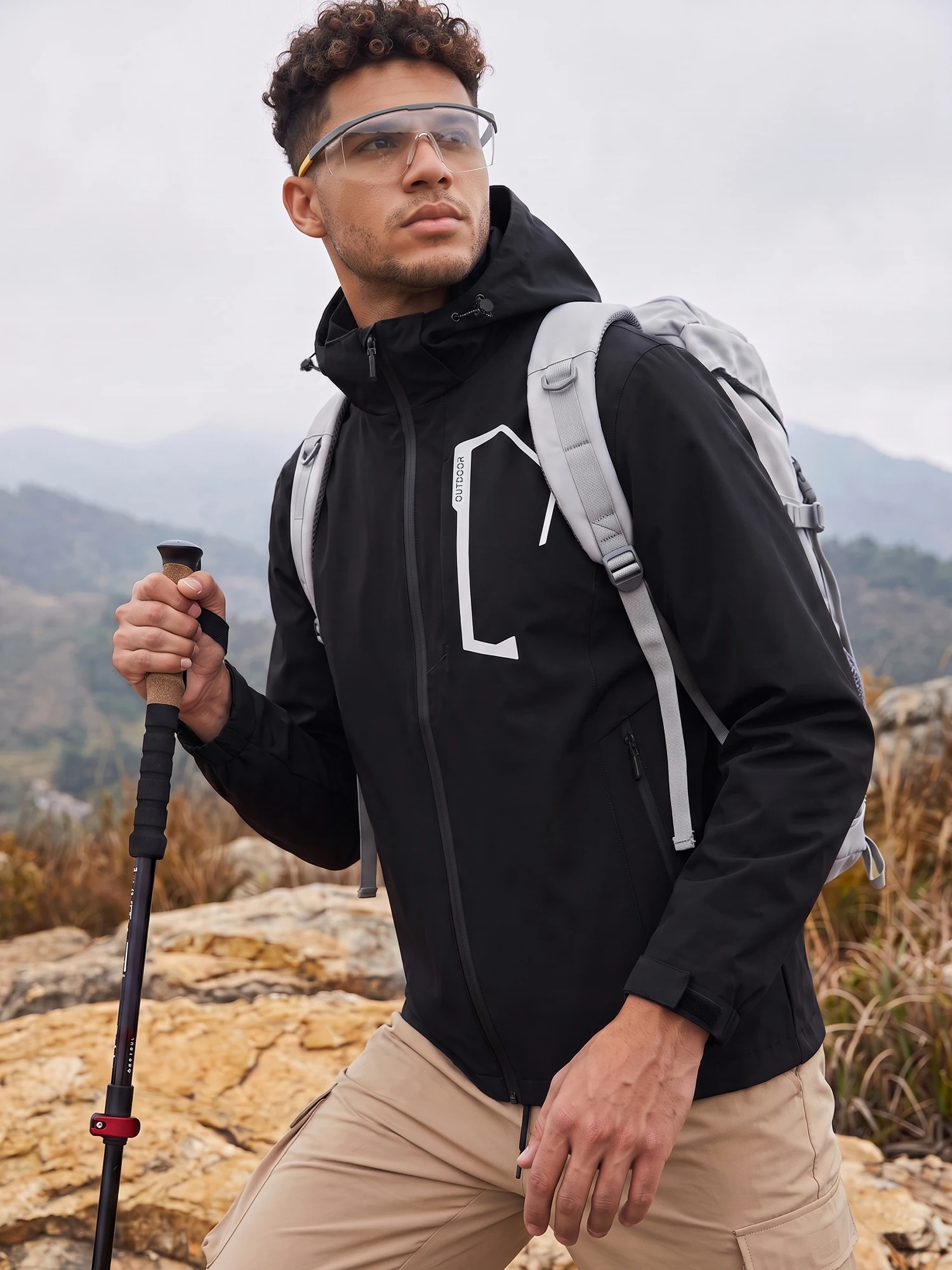 Sommer Herren Outdoor-Jacke Wasserdichte Regenjacke, Dünne Regenjacke mit Mehreren Taschen für Camping Wandern Radfahren Angeln – Detail 2