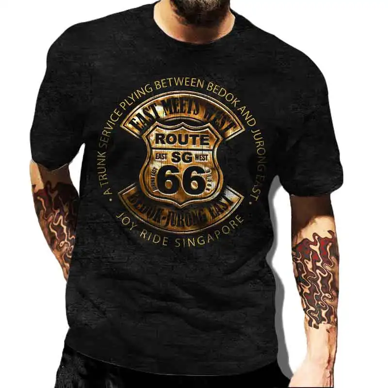 US Route 66 Printed New Men's Vintage T-Shirt European Size Hip-Hop Tops Tee Men Clothes Oversized T Shirt Daily Casual Clothing