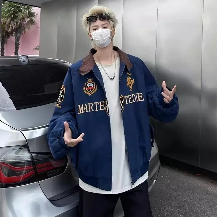 

Куртка-харрингтон свободного кроя в американском стиле, молодежная, модная, из полиэстера, с длинными рукавами, круглым вырезом, повседневная верхняя одежда для мужчин и женщин