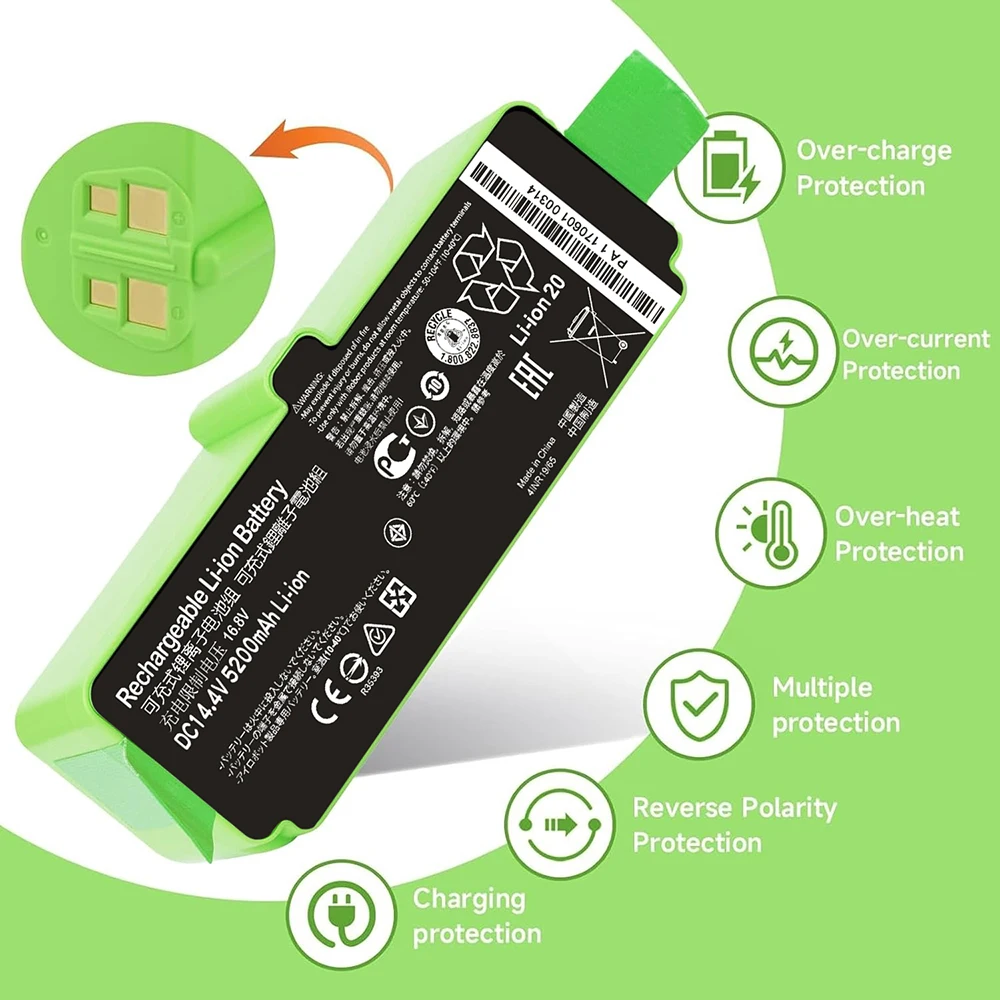 New 14.4V Li-ion Replacement Battery for iRobot Roomba 500 600 700 800 Series, Ultra-High 6500mAh for Extended Cleaning Sessions