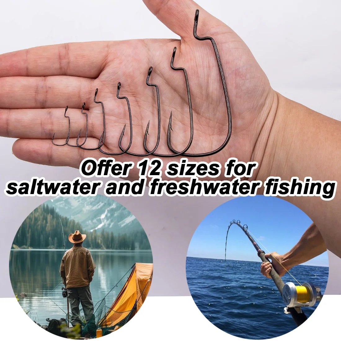 Haczyki FishTrip 50-100 szt. typu Worm Hook, haczyki Crank Hook do miękkich przynęt plastikowych, haczyki offsetowe z wąskim brzuchem do połowu okoni, haczyki Texas Rig — zdjęcie 7