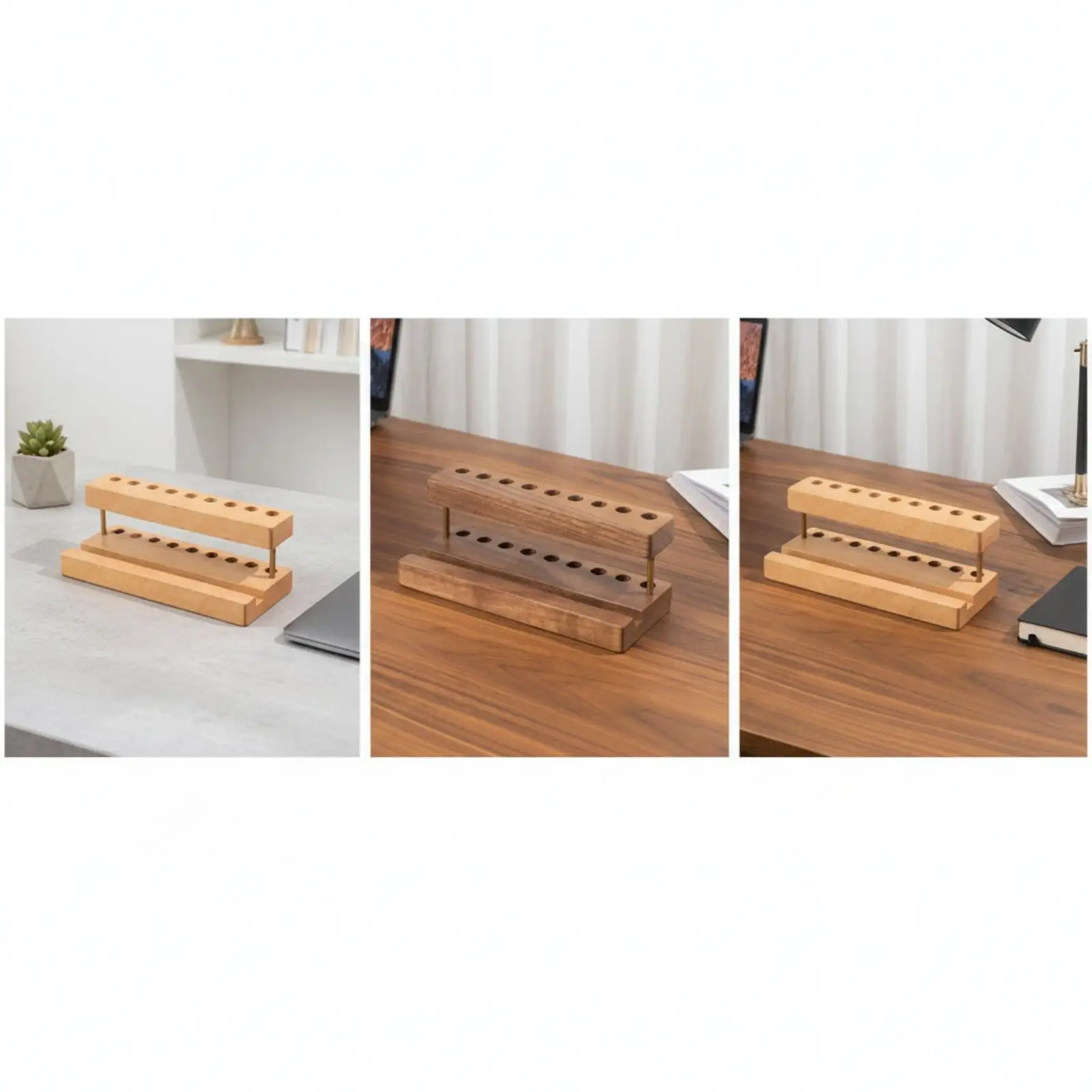 Compact Beech Wood Pen Rack Desk Organizer Holder for Pens Art Tools Creative Workspaces