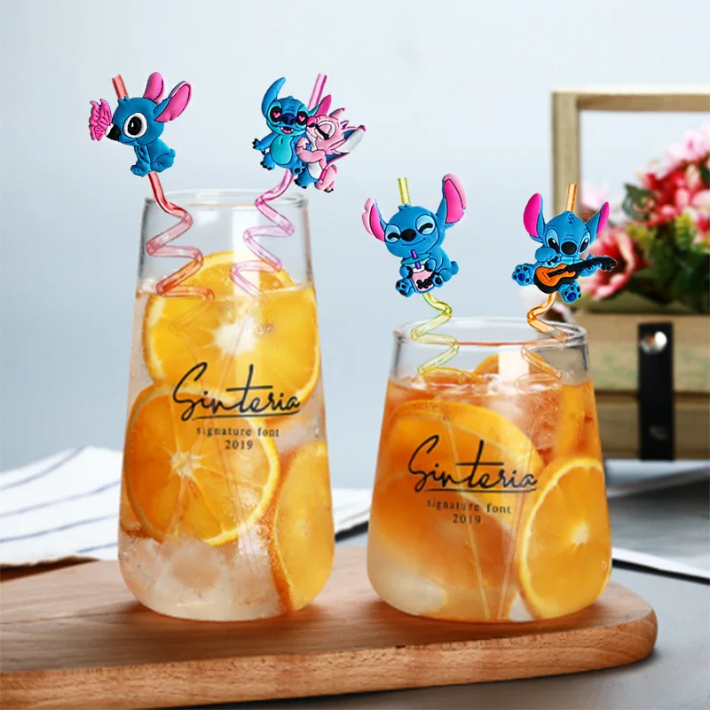 Pajitas reutilizables de Disney Stitch para niños, suministros de decoración para fiestas de cumpleaños, juguete de Navidad, 8 piezas