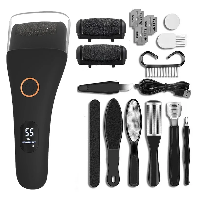 НОВЫЙ электрический очиститель мозолей, профессиональный полировщик ног, педикюрные станки, перезаряжаемый 3-скоростной скруббер для пяток, 3 шлифовальные головки