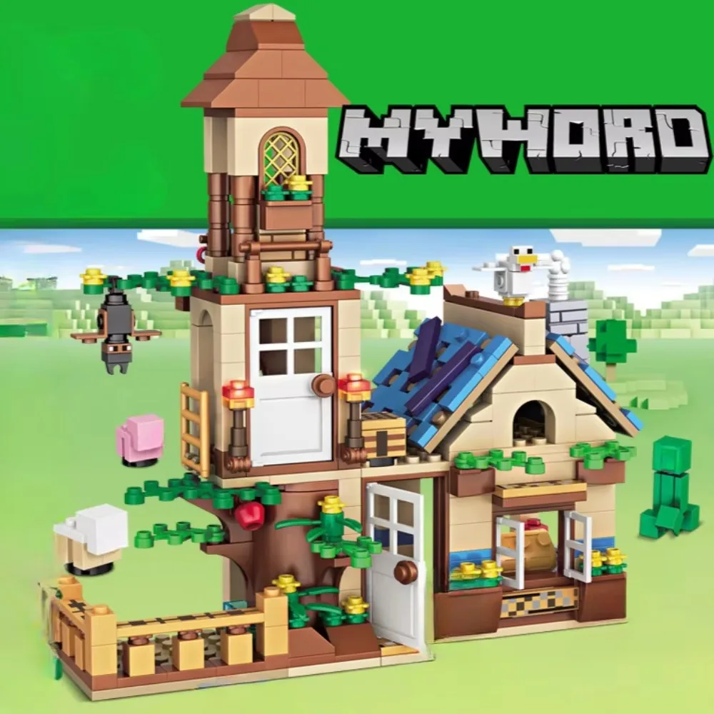 Cretive DIY Game Tree Cottage Village House Building Blocks City Module Assembly Bricks Toys for Kids Gifts