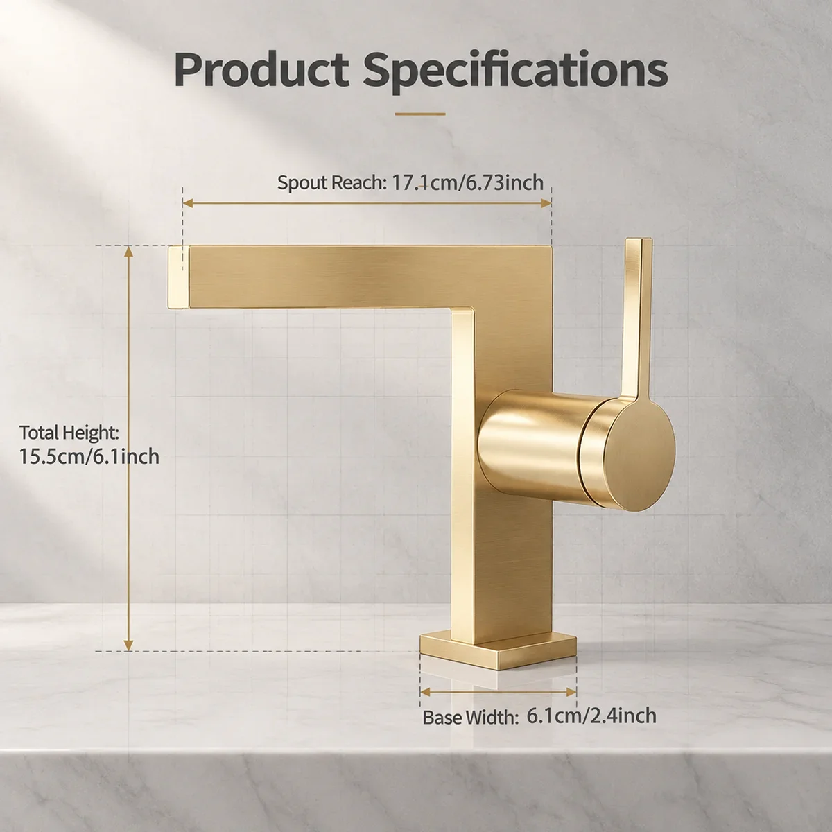 Brushed gold square bathroom basin faucet, zinc alloy hot and cold sink faucet, modern and extremely simple handle, washbasin fa