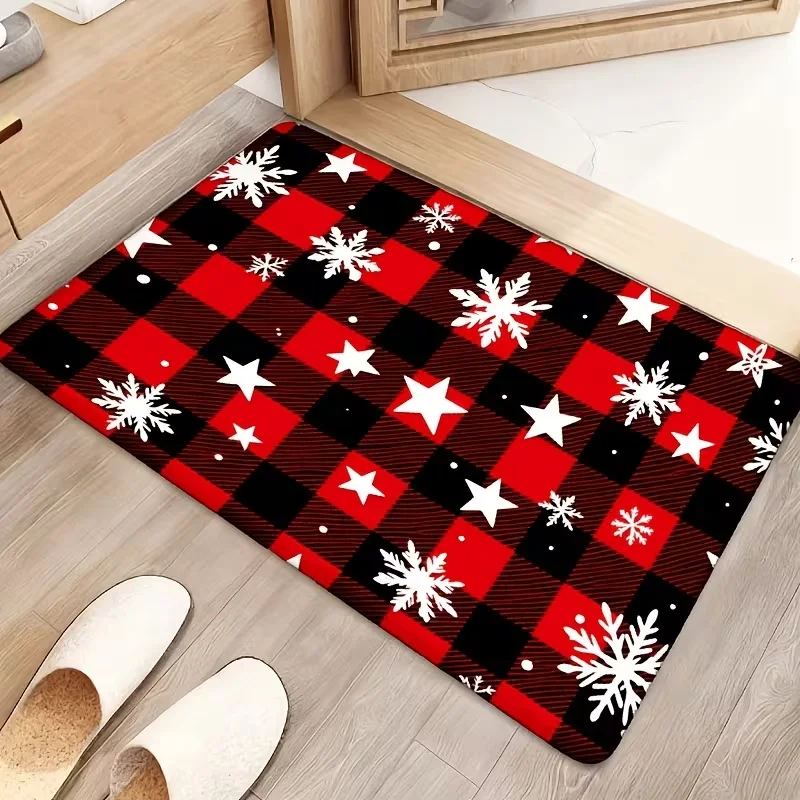 Cartoon Christmas Tree Decorative Doormat Colorful String Light Border Xmas Carpet Cute Holiday Home Decor Indoor Entrance Rug