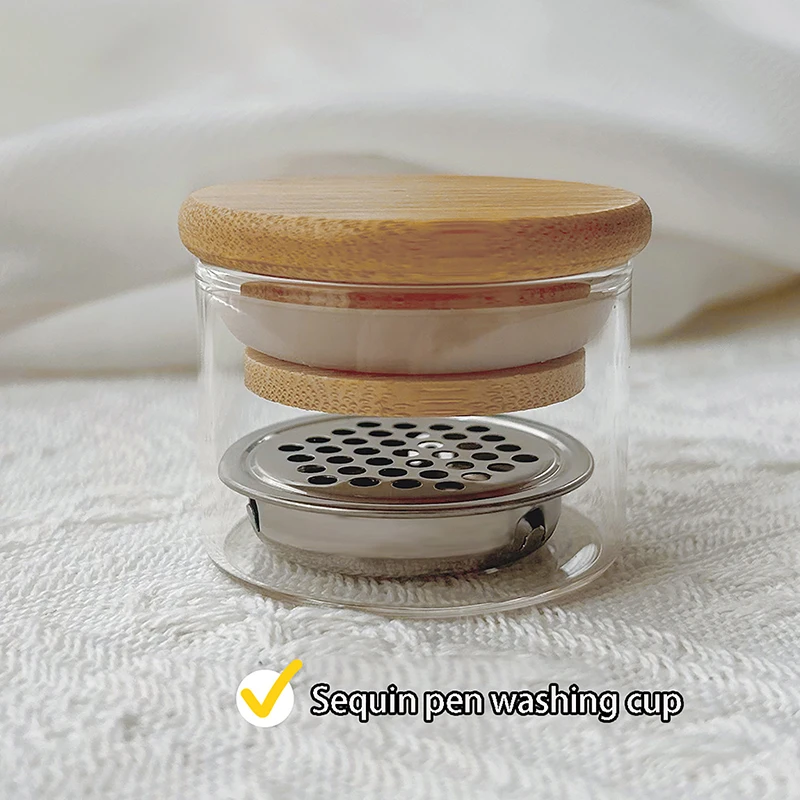 살롱용 나무 뚜껑이 있는 유리 네일 컵 1개 - 파우더, 리퀴드, 브러쉬 보울 홀더 용기 네일 아트 클리닝 도구