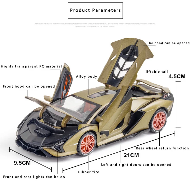 Modèle de voiture en alliage Lambo Rains Sian FKP37, voiture de sport à dos côtelé, ornements de simulation, cadeau d\'anniversaire pour garçon,