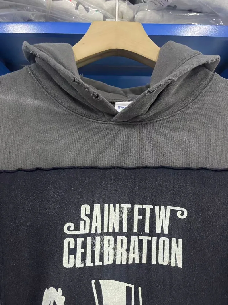 2026ss Winter Distressed SAINT Sweatshirts High-Quality Oversized Women Men Cotton Hoodies Streetwear