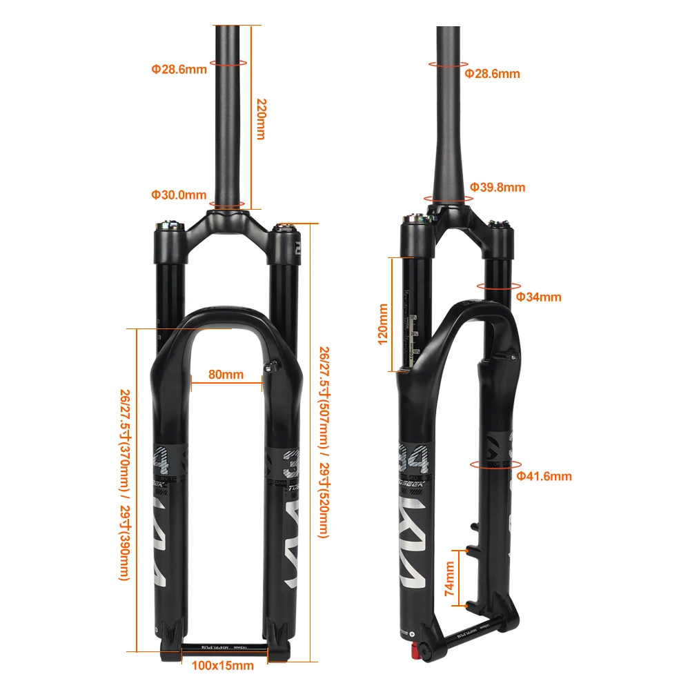 TOSEEK KN34-TZ Thru Axle Magnesium Alloy MTB Bike Fork 26/27.5/ 29er Inch Mountain Bicycle RL120mm Air Suspension Fork