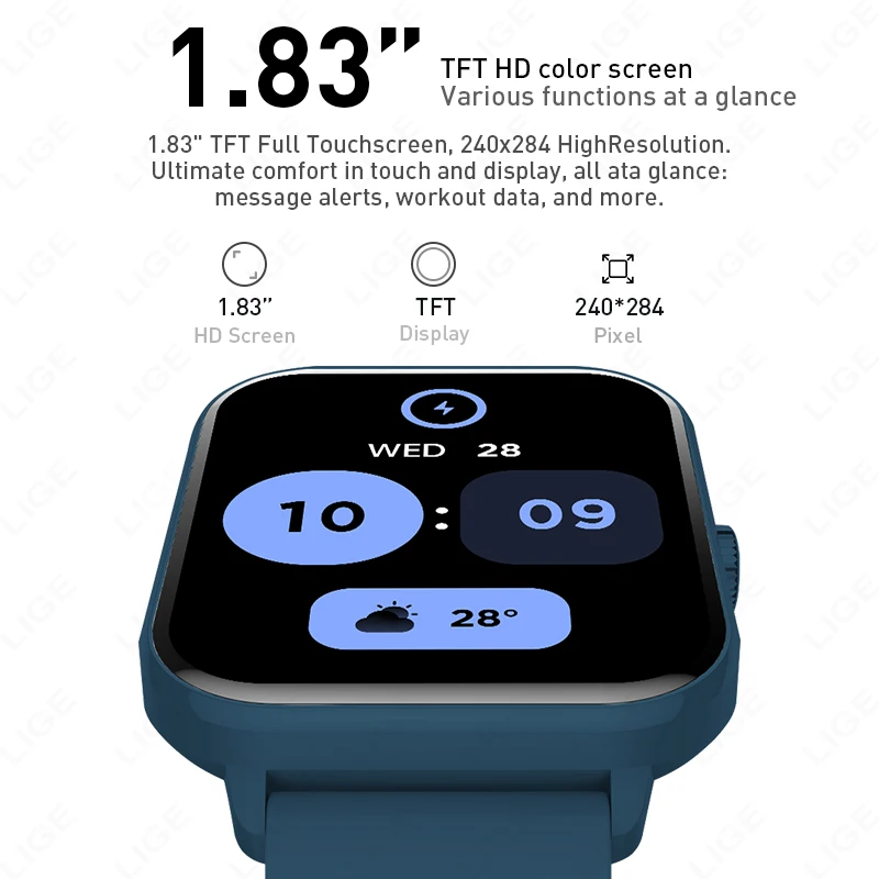LIGE New Fashion Light Weight Smart Watch Men 24H Health Monitor 123+Sports Mode IP68 Waterproof Bluetooth Call Smartwatch Women