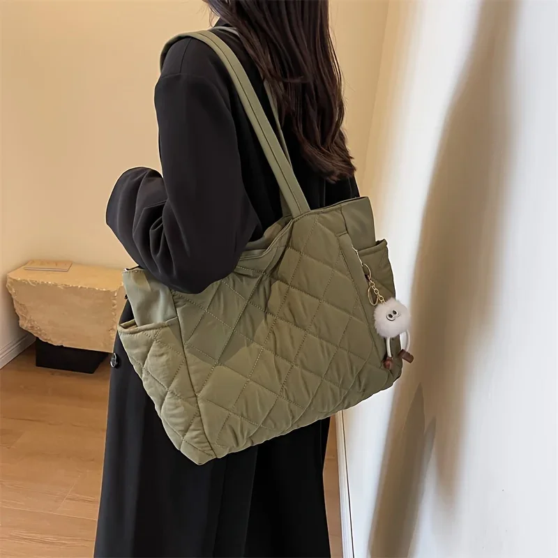 Casual Underarm Bags Quilted Women's Handbag Diamond Lattice Large Capacity Tote Bags Ladies Shoulder Puffer Commuting Bags