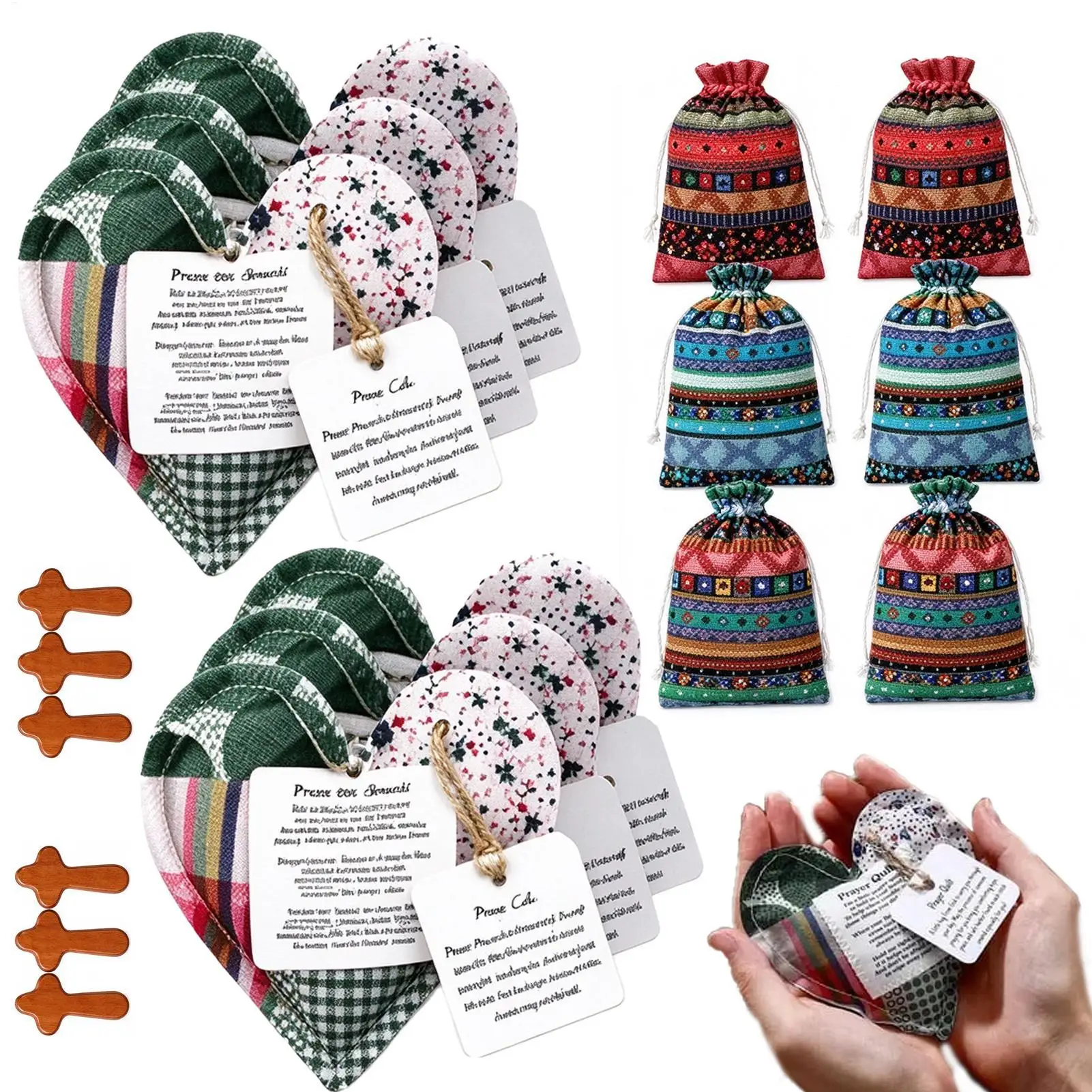 Pocket Prayer Quilt 6 Pack Mini Religious Handmade Scripture Cloth Inspirational Quilted Pocket Prayer for Christmas Christian
