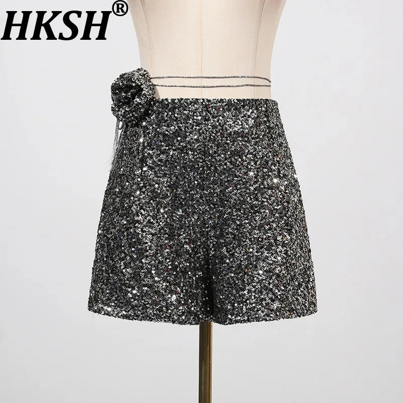 HKSH Women Shorts High Street American Style Retro Sexy Stylish Trend Casual Patchwork Sequins Slimming Fashion Hot Pants HK8296