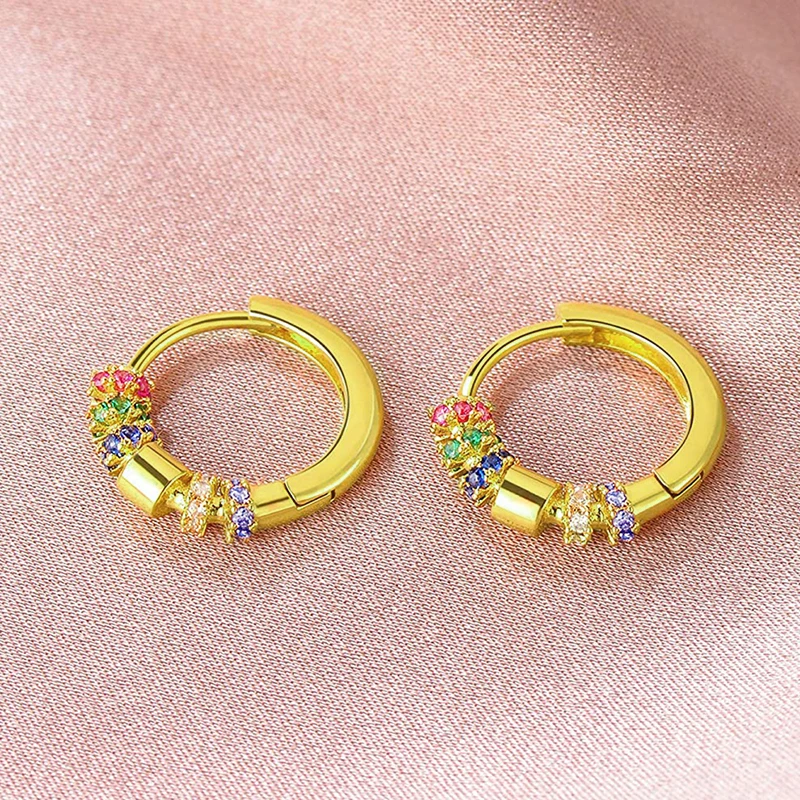Huitan New Trendy Women's Hoop Earrings with Colorful Cubic Zircon Bright Gold Color Circle Earrings Daily Wear Fashion Jewelry