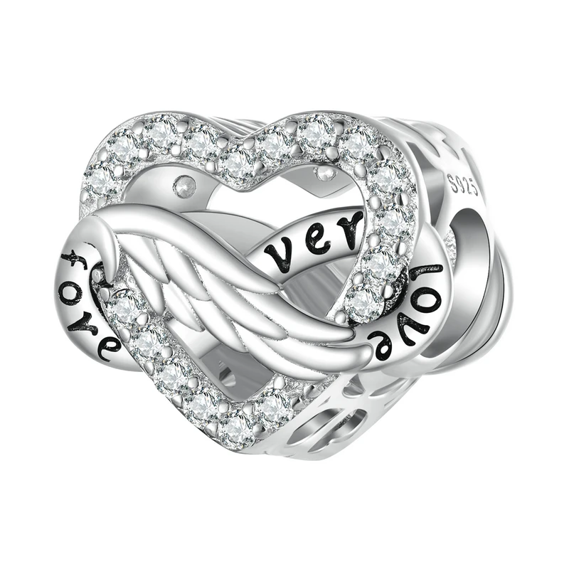 Wostu Sterling Silber Krone Charme unendliche Liebe Engel Zirkon Perlen passen Original Armband Armreif Schmuck Geschenk für Frauen