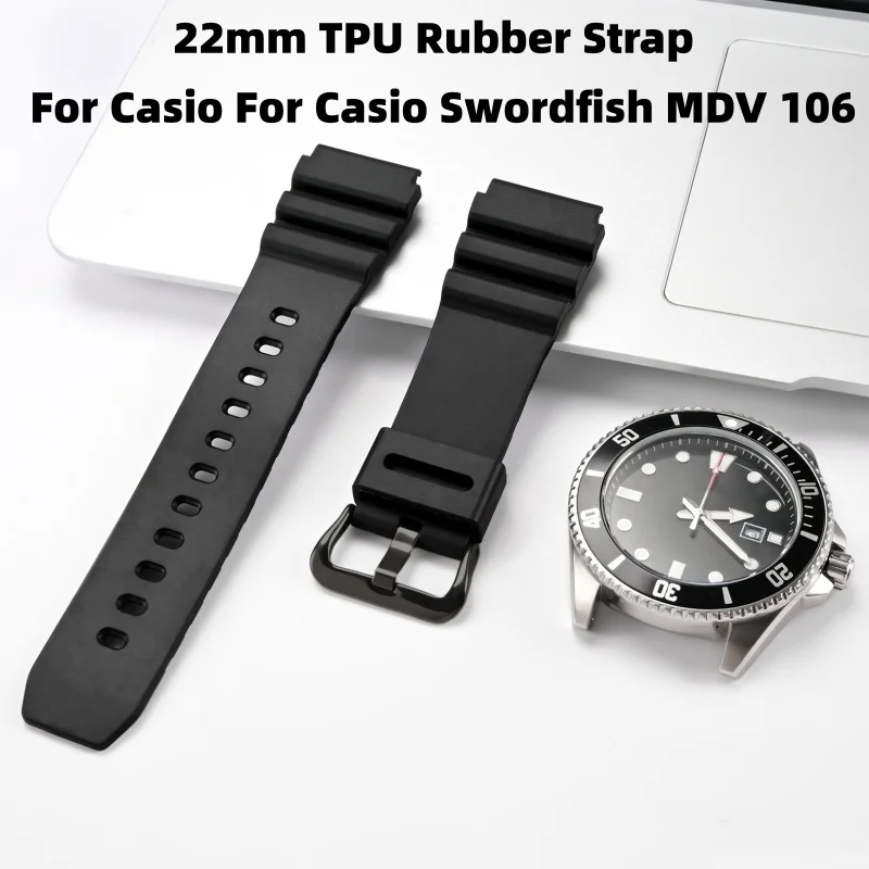 22mm Men Sports Rubber Watch Band For Casio Swordfish MDV-106 MTP-VD01 Ocean Heart Water Ghost Diving Replacement Strap