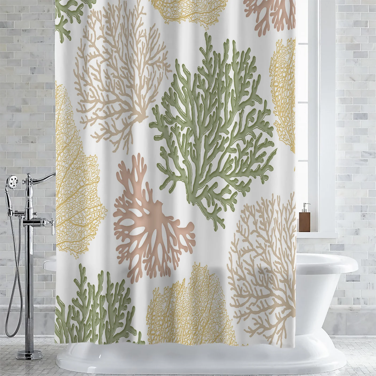 Yellow Green Marine Coral Shower Curtains Waterproof Bath Curtains Home Decor Modern Luxury Bathroom Curtain