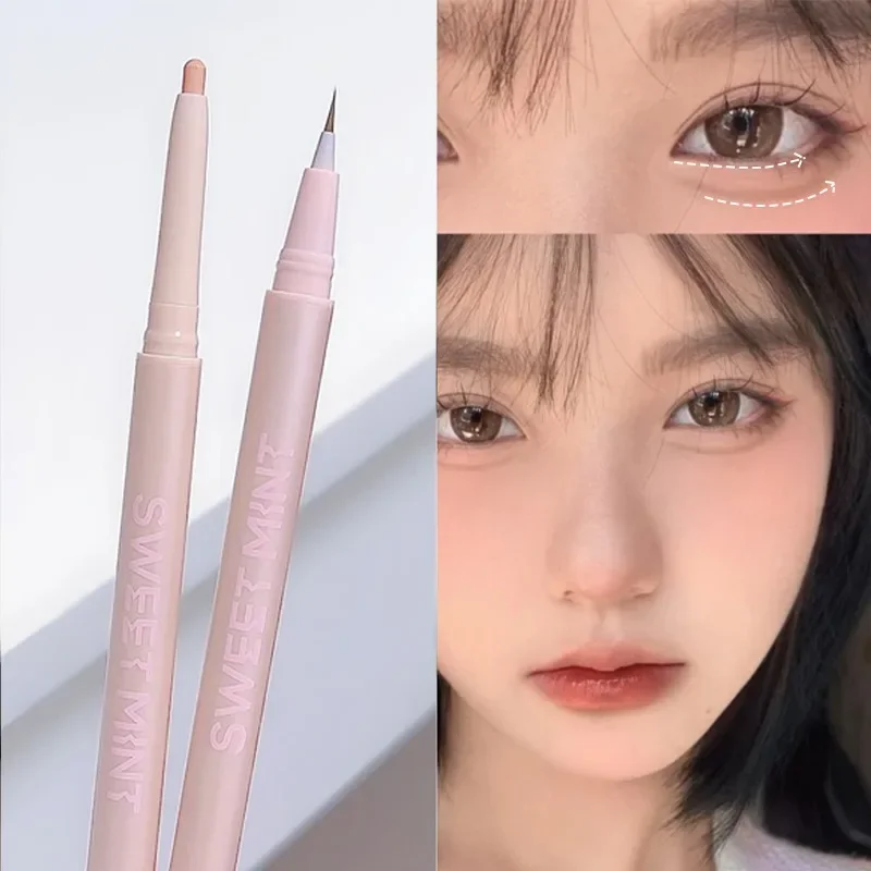 Double-end อายไลเนอร์โกหก Silkworm ปากกา 2-in-1 Quick DRY Eye Liner ดินสอ Matte Glitter สีน้ําตาล Highlighter Stick แต่งหน้าเครื่องสําอาง