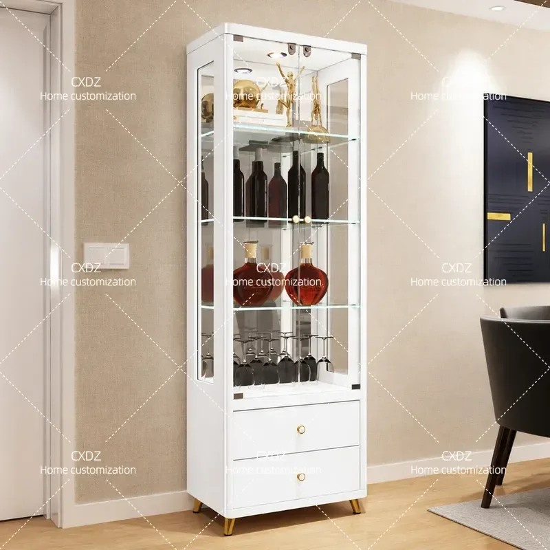 Wine cabinet display cabinet household living room against the wall modern simple light luxury paint glass door cabinet TV