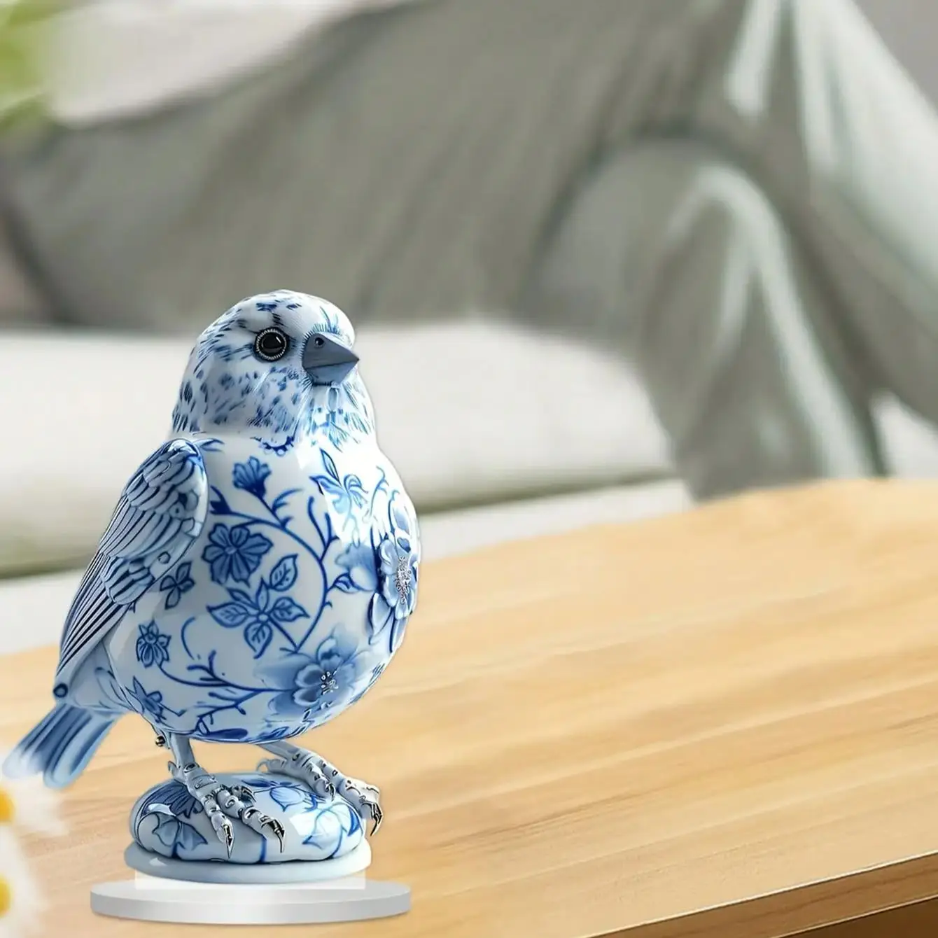1PCS Charming Simulation Blue and White Porcelain Bird Living Room Decoration Statues Suitable for Office Decora Festival Decora