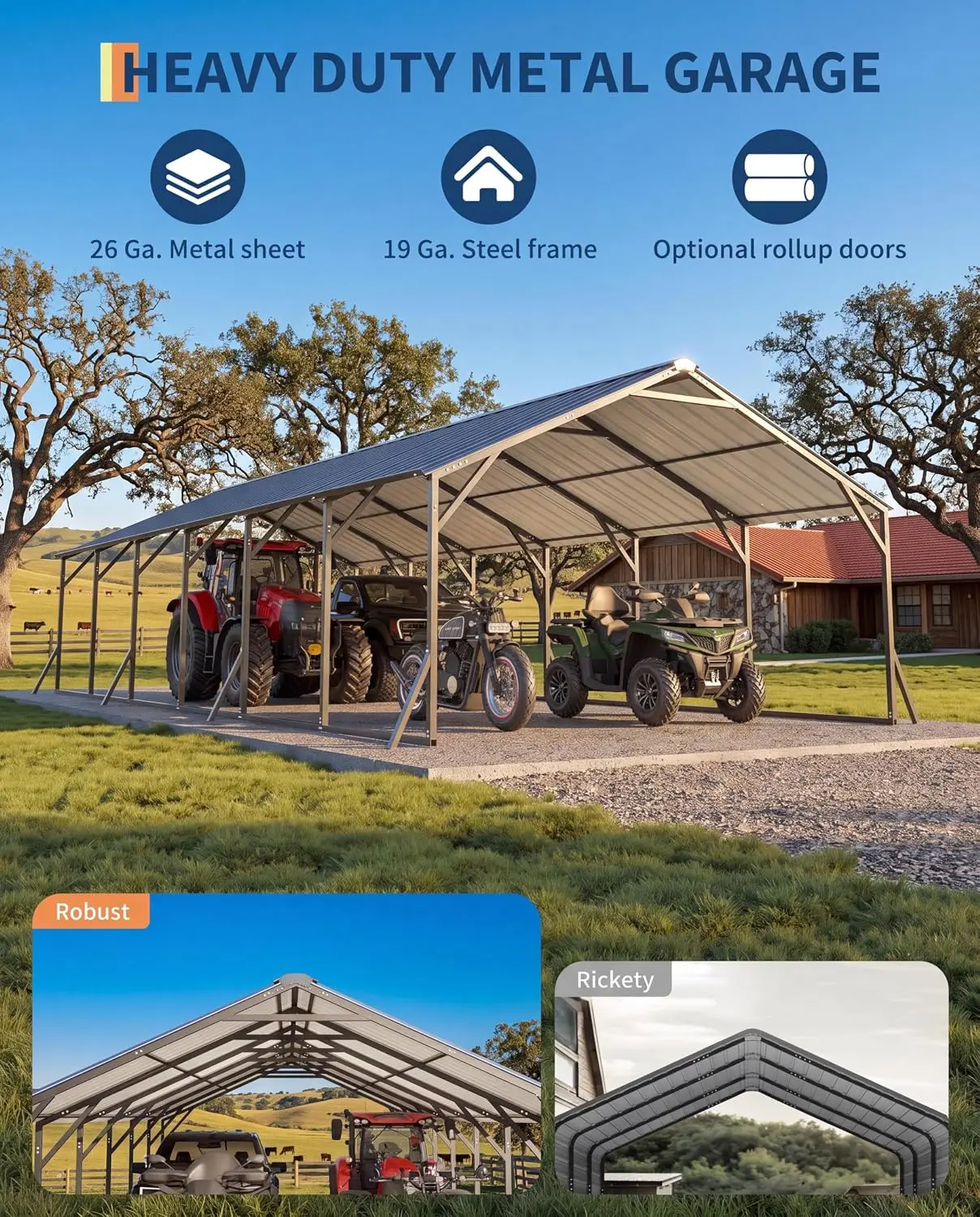 20'x30'x12' Metal Carport for Multiple Vehicles, Steel Frame Outdoor Shelter Garage, Customized