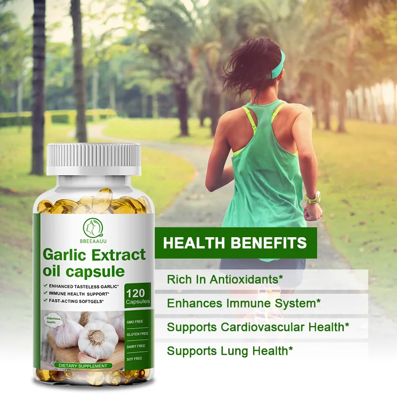 BBEEAAUU No Odor Garlic Extract Capsules for 10mg Soft Gel Promotes Healthy Cholesterol Level and Immune System Support