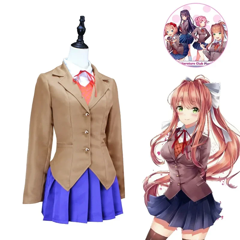 Disfraz de Cosplay de Monika, Sayori, Yuri y Natsuki del Anime Doki Literature Club 2026, Conjunto de Uniforme Escolar para Niñas y Mujeres