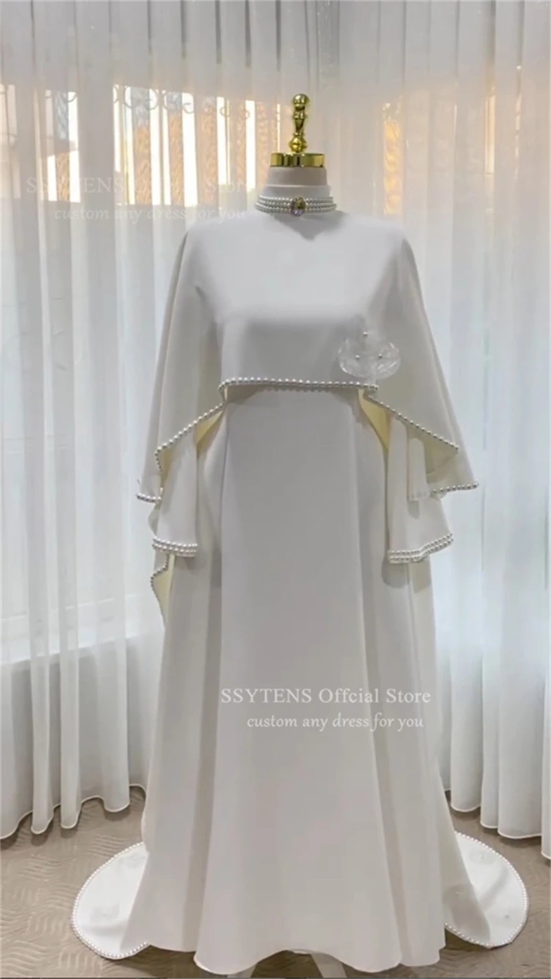 SSYTENS Modest Muslim Wedding Dresses Bride Dress Ivory Mermaid Pearls Nikkah Cape Bridal Gowns Long Vestido De Noiva Customized