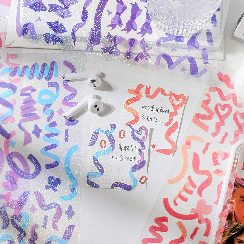 1pcs Kawaii Ribbon Laser Sticker PVC Scrapbooking Decorative Sticker Korean DIY Diary Album Stick Cute Stationery Gift